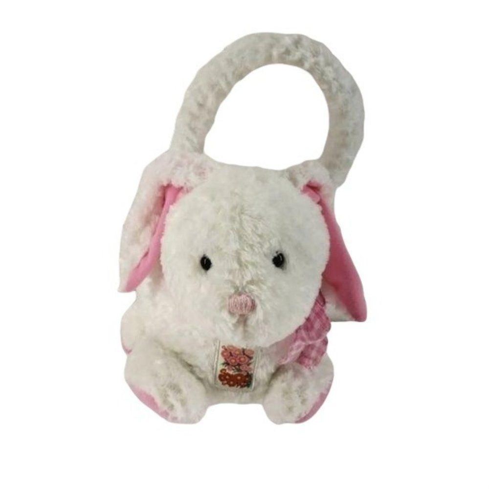 ELH Enterprises White‎ Plush Bunny Easter Basket Pink Gingham Floral Patch